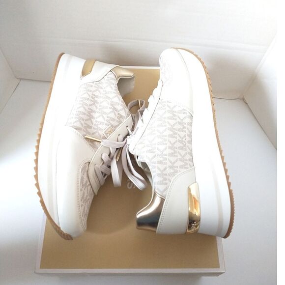 New! MICHAEL KORS Women's MK Logo Monique Trainer Platform Sneakers Shoes Cream - Picture 6 of 9